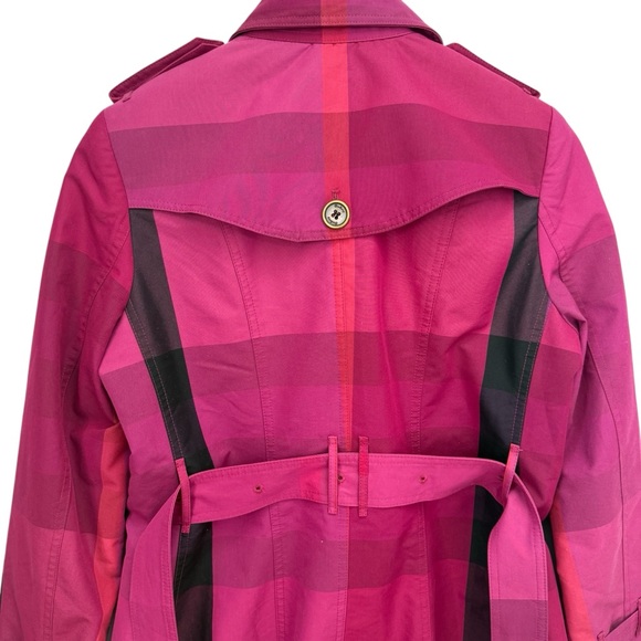 Burberry Brit Women's Pink and Purple Plaid Trench Coat, Size L - Picture 6 of 16